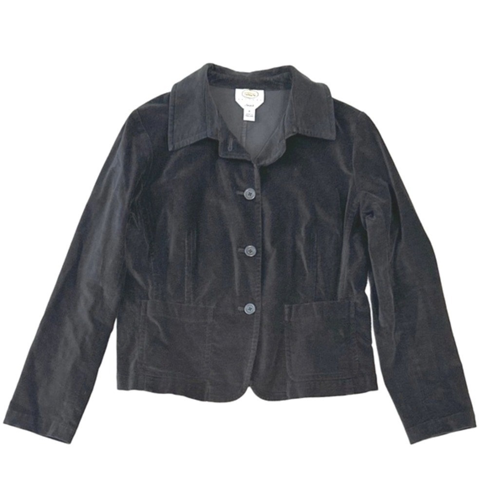 Talbots Women's Black Button Down Stretch Faux Suede Sz 8
